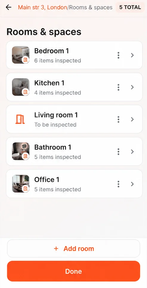 Rooms and spaces list